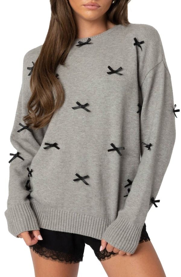 アディクテッド レディース アウター パーカー・スウェット セーター EDIKTED Bow Oversize Sweater GrayMelange グレー