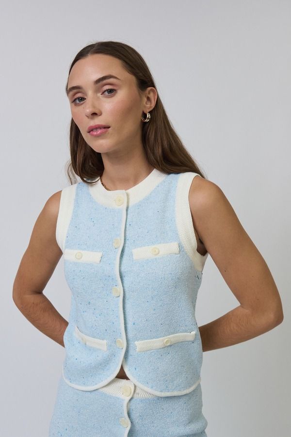 セントラルパークウェスト レディース アウター ベスト ツイード Central Park West Celeste Tweed Yarn Vest Blue ブルー