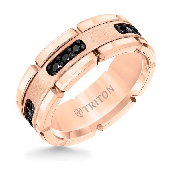 トリトン レディース アクセサリー 指輪 Triton Flat Edge Brushed Center Stone Wedding Band Pink ピンク