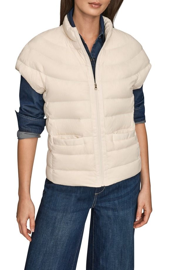 ダナ キャラン ニューヨーク レディース アウター ジャケット・ブルゾン ダウン キャップ Donna Karanew York Cap Sleeve Mixed Media Down Jacket Cream クリーム