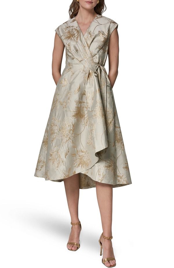 ダナ キャラン ニューヨーク レディース トップス ワンピース ミディ トール Donna Karanew York Metallic Jacquard Midi Wrap Dress Turin Tuscan Grey グレー