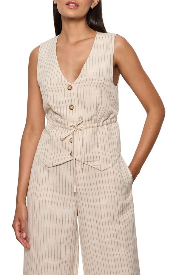 サンクチュアリー レディース アウター ベスト リネン Sanctuary Cala Pinstripe Cinched Linen Blend Vest Collagen White Pinstripe ホワイト