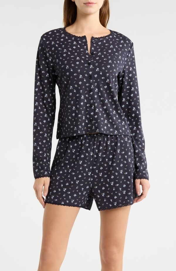 フレンチコネクション レディース アンダーウェア ナイトウェア プリント ニット French Connection Print Pointelle Knit Short Pajamas Utility Blue ブルー