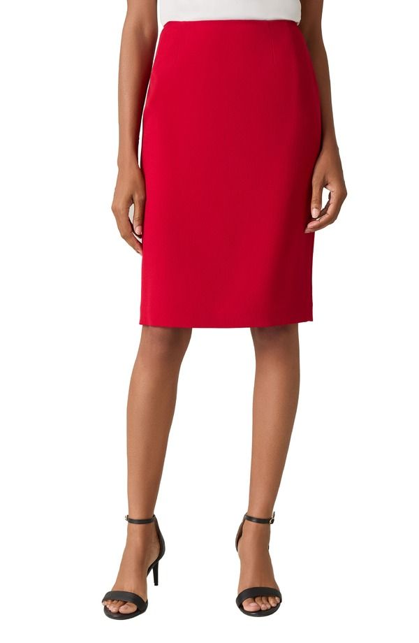 カスパール レディース ボトムスカート クレープ ひざ丈 KASPER Stretch Crepe Knee Length Pencil Skirt Fired レッド