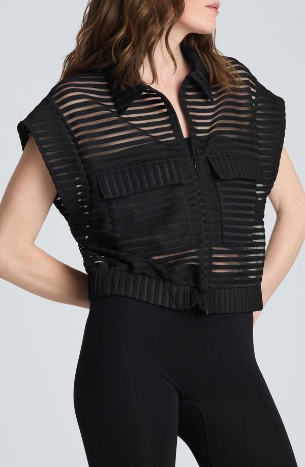 ケネスコール レディース アウター パーカー・スウェット シアー カーディガン Kenneth Cole Sheer Stripe Zip Cardigan Black ブラック