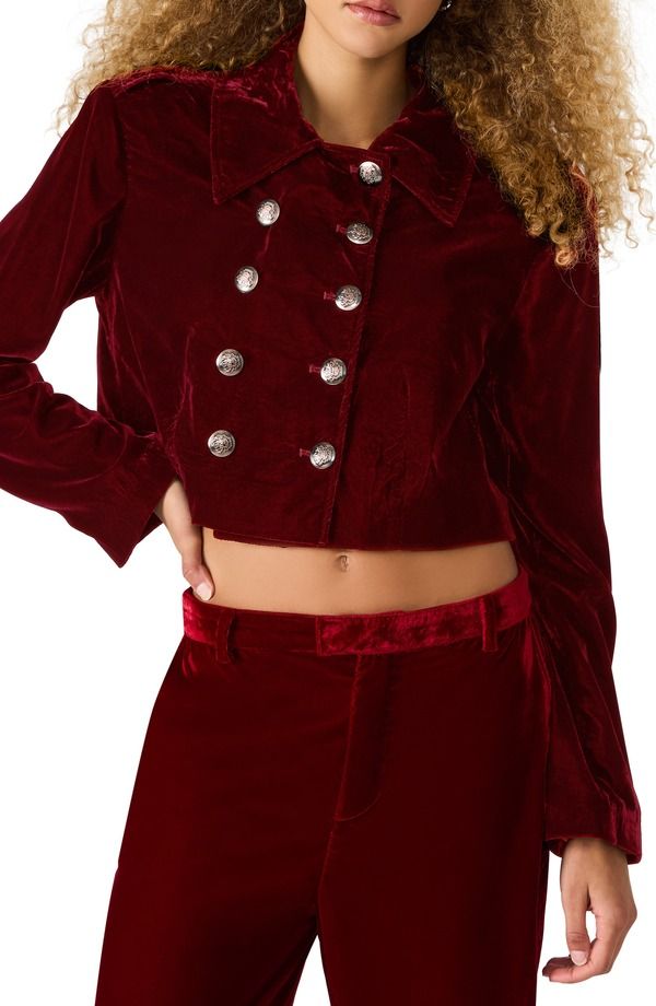 スティーブ マデン レディース アウター ジャケット・ブルゾン ベルベット Steve Madden Tonia Velvet Crop Double Breasted Jacket Red Velvet レッド