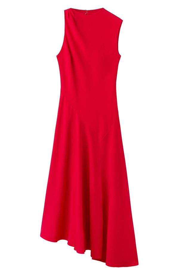マンゴ レディース トップス ワンピース アシンメトリー ミディ ベスト ノースリーブ MANGO Vestido Sleeveless Asymmetric Midi Dress Red レッド