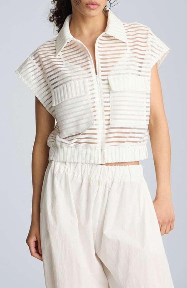 ケネスコール レディース アウター パーカー・スウェット シアー カーディガン Kenneth Cole Sheer Stripe Zip Cardigan Pure White ホワイト
