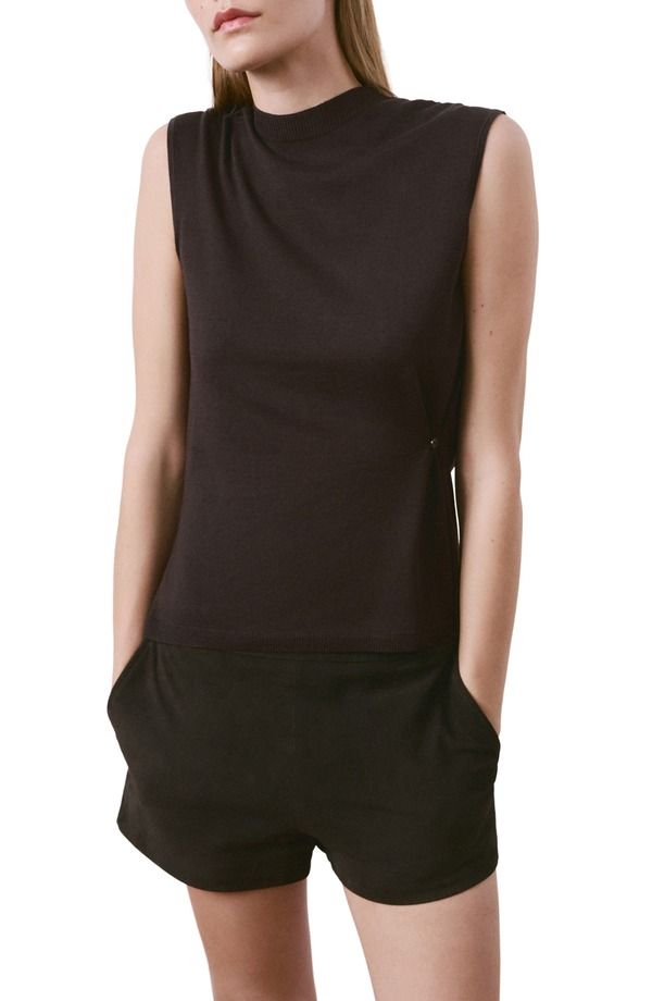 マンゴ レディース アウター パーカー・スウェット モックネック ベスト セーター MANGO Side Gather Mock Neck Sweater Vest Chocolate チョコレート