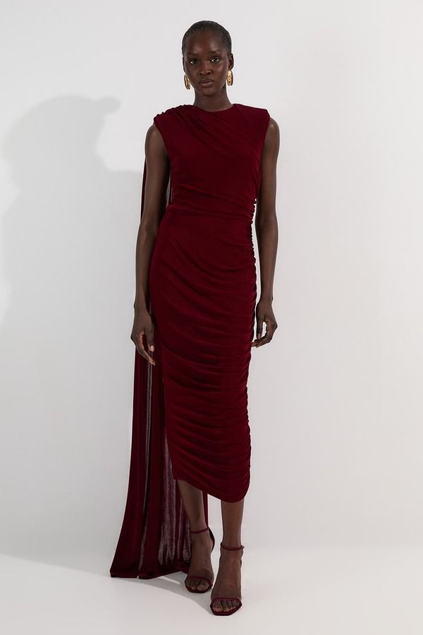 カレンミレン レディース トップス ワンピース クレープ マキシ Karen Millen Slinky Crepe Scarf Maxi Dress Burgundy バーガンディ