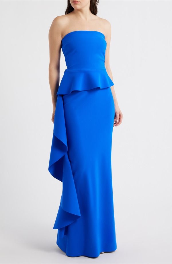 チアラ ボニ プティ ローブ レディース トップス ワンピース フリル ストラップレス Chiara Boni La Petite Robeliska Ruffle Strapless Gown Blue Klein ブルー