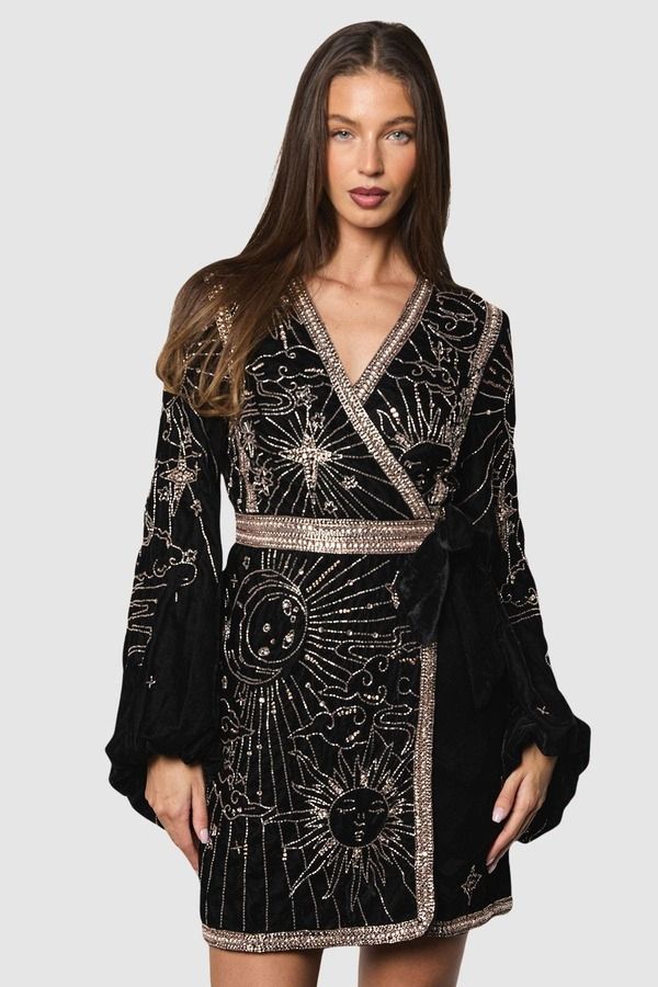 コースト レディース トップス ワンピース ミニ ベルベット スパンコール Coast Party Sequin Velvet Wrap Mini Dress Black ブラック