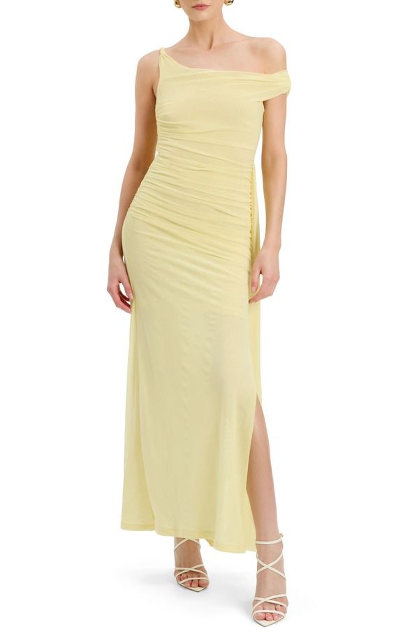 バードット レディース トップス ワンピース アシンメトリー ギャザー Bardot Layana Ruched Asymmetric Gown Canaryellow イエロー