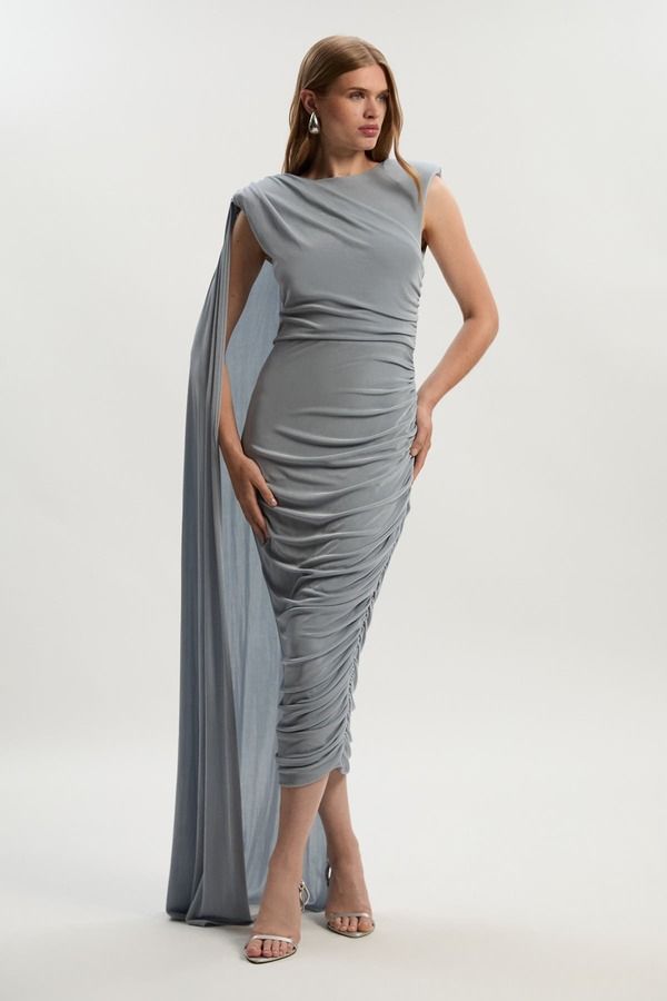 カレンミレン レディース トップス ワンピース クレープ マキシ Karen Millen Slinky Crepe Scarf Maxi Dress Light Blue ブルー