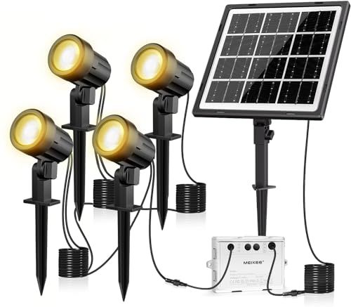 MEIKEE 【2025年改良】ソーラー ガーデンライト スポットライト 電球色 led 屋外 分離式 自動点灯 消灯 IP66防水 3000K 800LM 4灯 庭園照明 防犯対策 景色照明 アウトドア 玄関先 庭 車道 芝生 防水 防犯 9db96199