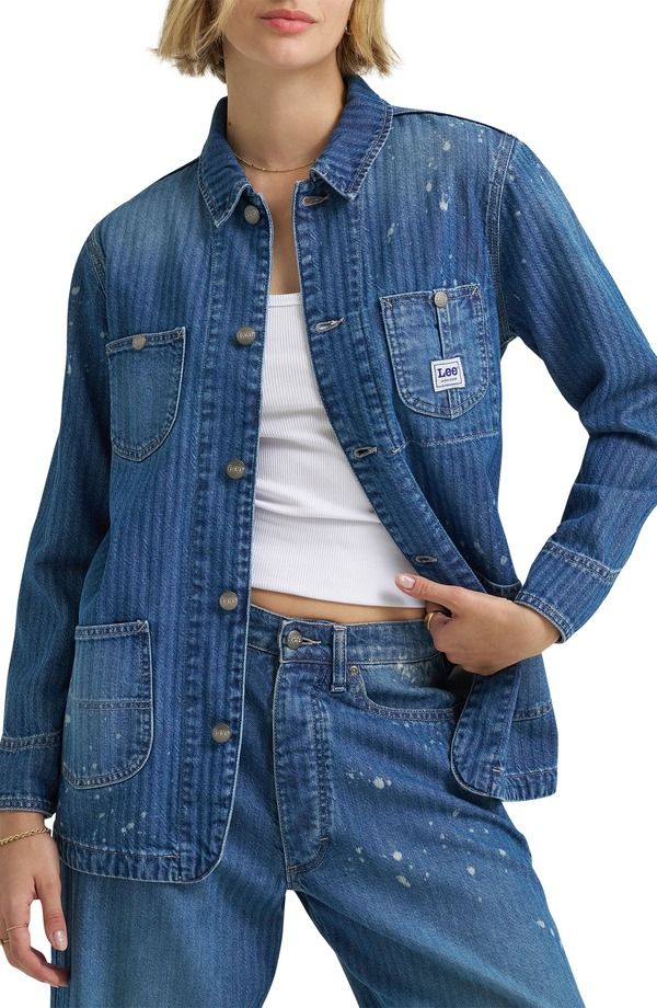リー レディース ボトムス デニムパンツ ジャケット Lee Bleach Splatter Herringbone Denim Chore Jacket Dream Of Me デニム