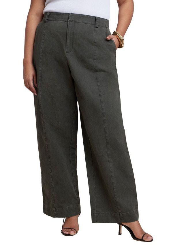 エロクイ レディース ボトムス レギンストレート ELOQUII Twill Straight Leg Pant Burnt Olive オリーブ