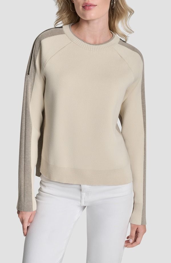 ダナ キャラン ニューヨーク レディース アウター パーカー・スウェット クルーネック セーター コントラスト DKNY Contrast Crewneck Sweater EcruTan Heather エクリュ