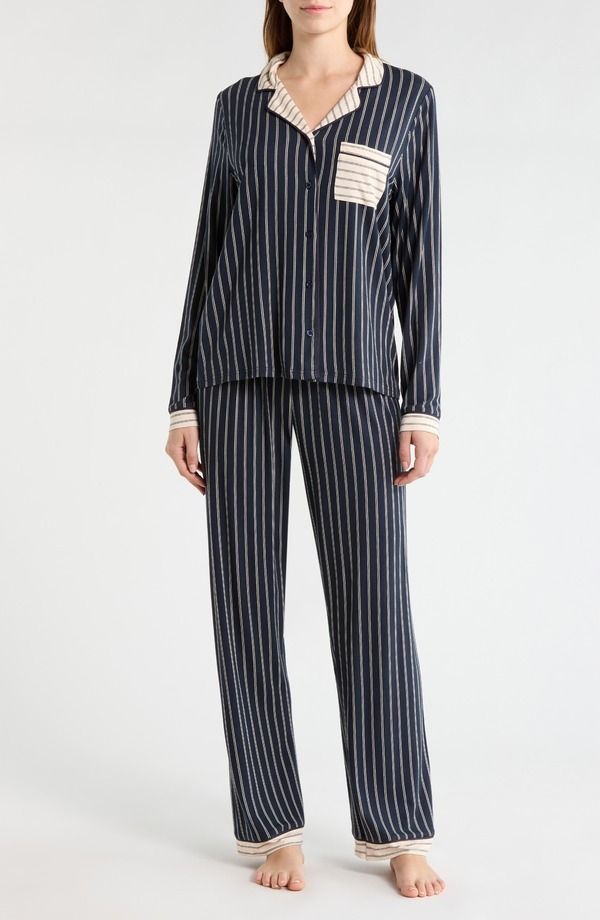 フレンチコネクション レディース アンダーウェア ナイトウェア French Connection Stripe Pocket Pajamas Blue Cream Stripe クリーム