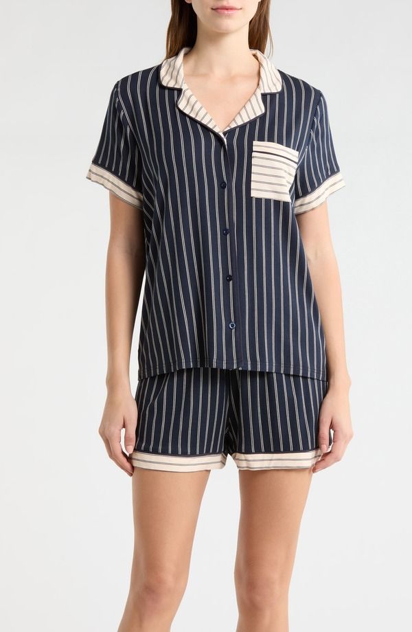 フレンチコネクション レディース アンダーウェア ナイトウェア French Connection Stripe Pocket Short Pajamas Blue Cream Stripe クリーム