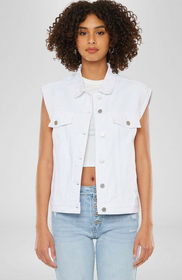 カンクン レディース アウター ベスト KanCan Joey Oversized 80s Vest White ホワイト