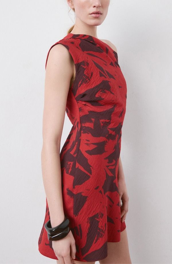 マンゴ レディース トップス ワンピース ミニ ワンショルダー MANGO Texture OneShoulder Minidress Red レッド