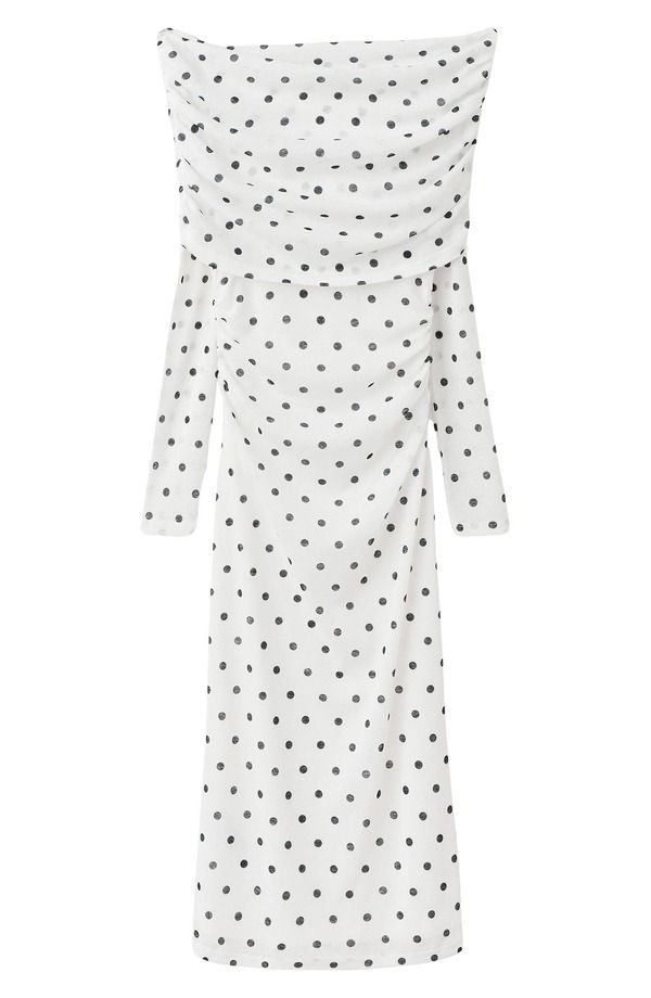 マンゴ レディース トップス ワンピース ミディ ベスト MANGO Nevado Vestidot Off the Shoulder Long Sleeve Midi Dress White ホワイト