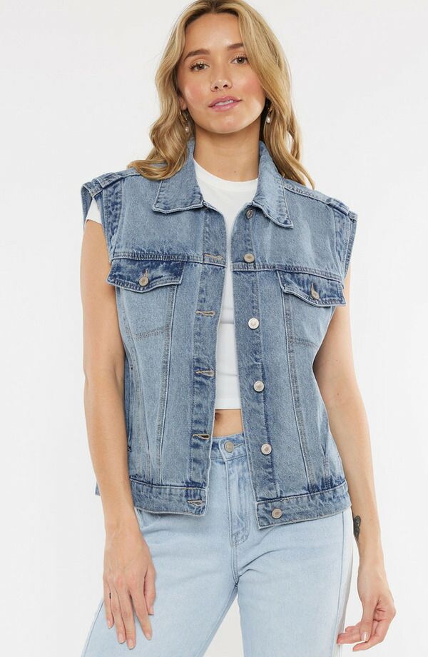 カンクン レディース アウター ベスト KanCan Joey Oversized 80s Vest Medium Wash