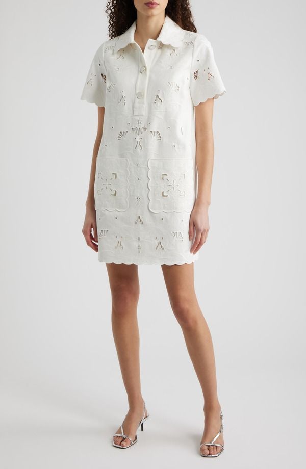 エリータハリ レディース トップス ワンピース シャツ コットン 刺繍 Elie Tahari The Marianna Embroidered Cotton Shirtdress Green Sky White ホワイト