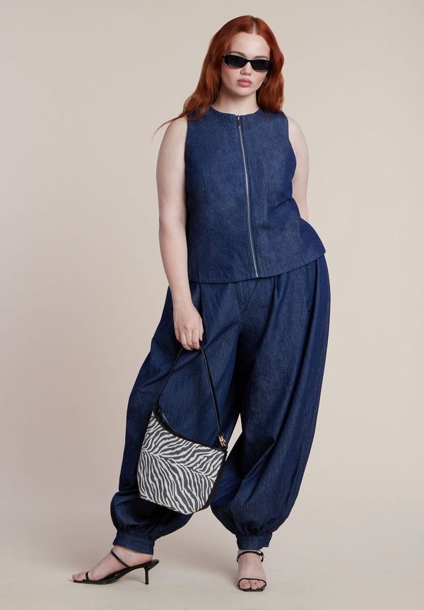 エロクイ レディース ボトムス レギンス ELOQUII High Rise Balloon Chambray Trouser Dark Wash
