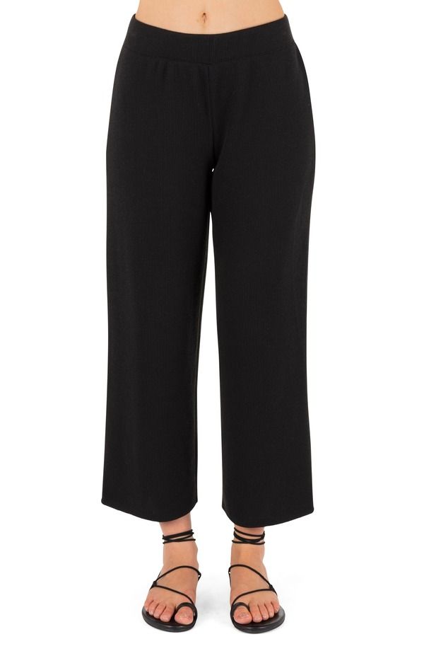 ハーレー レディース ボトムス レギンス ワイドレッグ パンツ アンクル Hurley Positano Rib Ankle Wide Leg Pants Black ブラック