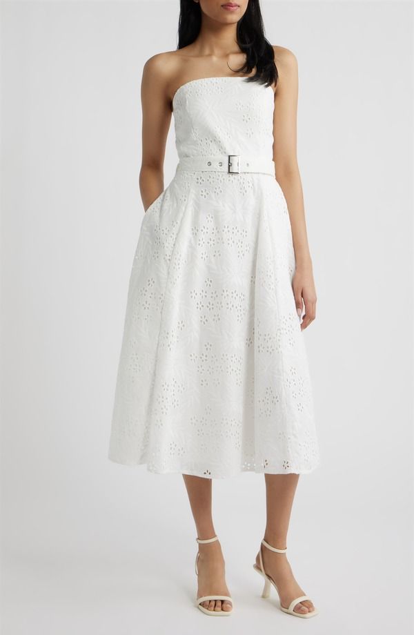 サムエデルマン レディース トップス ワンピーストラップレス コットン Sam Edelman Strapless Cotton Eyelet Dress White ホワイト