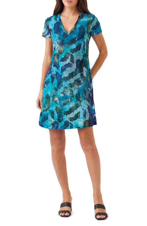 カレンケーン レディース トップス ワンピース A ライン Karen Kane Tie Dye Burnout ALine Dress Teal ティール