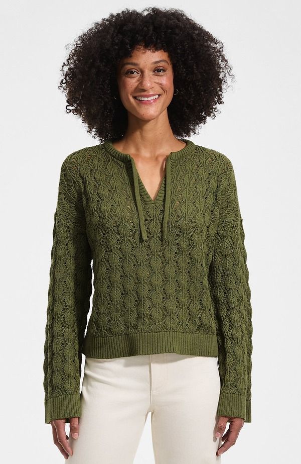 ランズエンド レディース アウター パーカー・スウェット セーター Lands Endrifter Tie Notch Neck Sweater Artichoke