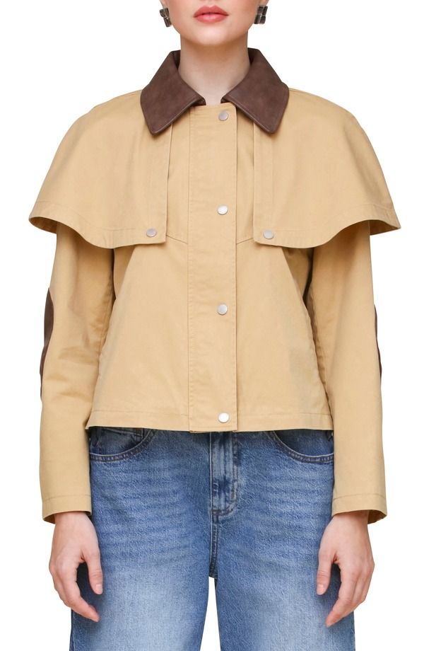 アヴェックレフィーユ レディース アウター ジャケット・ブルゾン ケープデザイン キャップ ケープ Avec Les Filles Crop Cape Trench Jacket Khaki カーキ