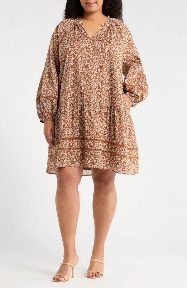 シュガーリップス レディース トップス ワンピース フラワー柄 プリント ミニ フラワー SUGARLIPS Ramsey Ditsy Floral Print Long Sleeve Minidress BrownMult ブラウン