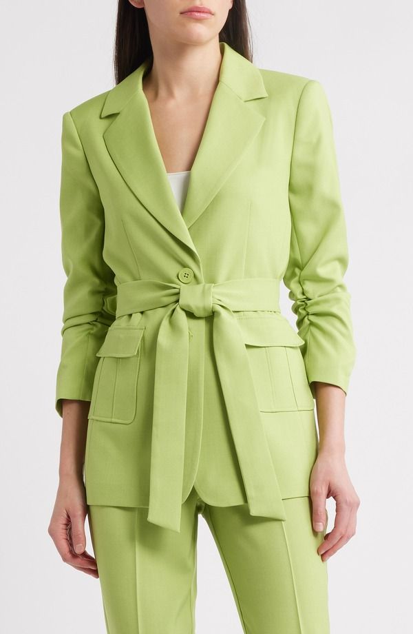 タハリエーエスエル レディース アウター ジャケット・ブルゾン ギャザー Tahari ASL Ruched Sleeve Belted Jacket Fern