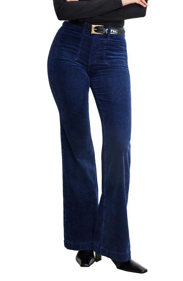 グッドアメリカン レディース ボトムス レギンス コーデュロイ パンツ Good American Good Legs Patch Pocket Flare Corduroy Pants Midnight002