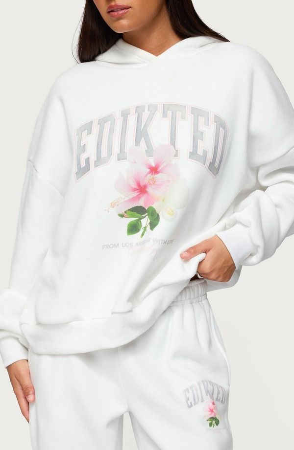 アディクテッド レディース アウター パーカー・スウェット コットン ロゴ EDIKTED Fleura Logo Cotton Blend Hoodie White ホワイト