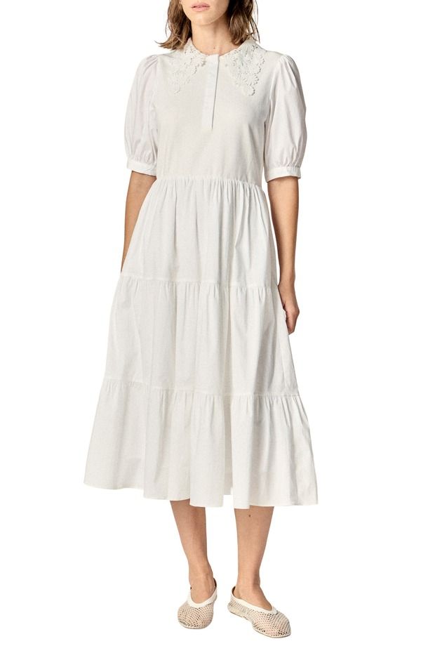 イングリッシュファクトリー レディース トップス ワンピース ミディ English Factory Short Sleeve Mixed Media Midi Dress White ホワイト 28,470円