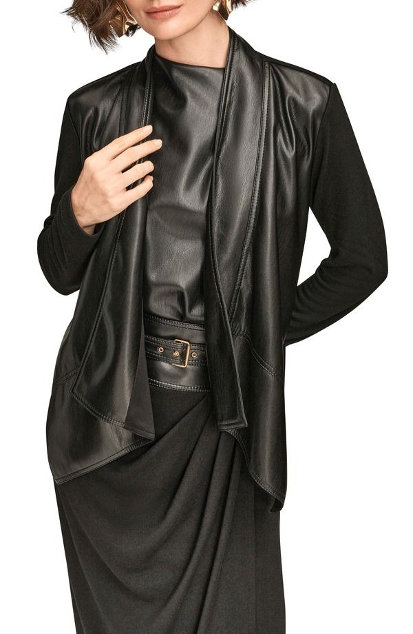 ダナ キャラン ニューヨーク レディース アウター ジャケット・ブルゾン レザー ニット フェイクレザー Donna Karanew York Flyaway Faux Leather Knit Jacket Black ブラック