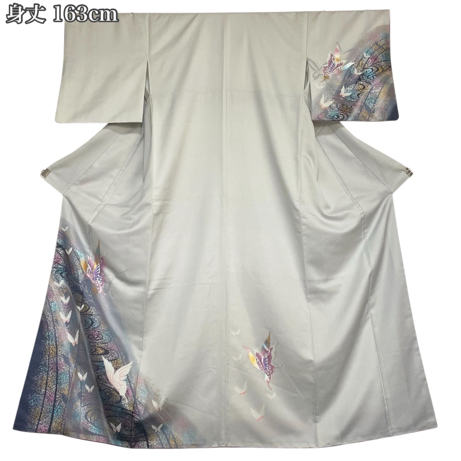 J879 洗える着物 付け下げ ポリエステル 金彩加工 蝶々 絞り染め調