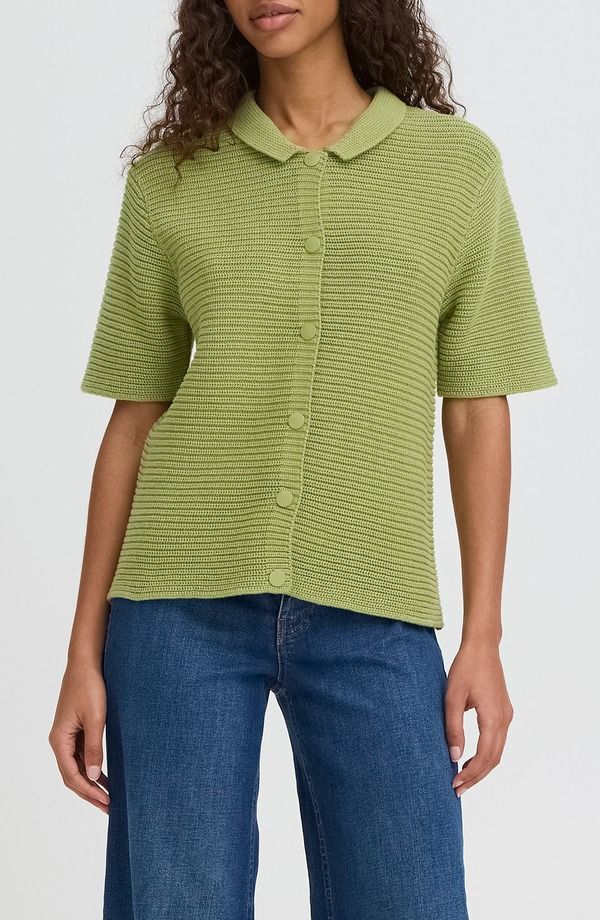 イチ レディース アウター パーカー・スウェット ポロシャツ セーター コットン ICHIhdemue Textured Cotton SnapUpolo Sweater Iguana