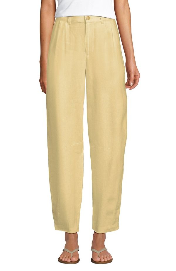 ランズエンド レディース ボトムス レギンス プリーツ パンツ リネン Lands End Linen High Rise Pleated Barreleg Pants Pale Sunbeam Yellow イエロー