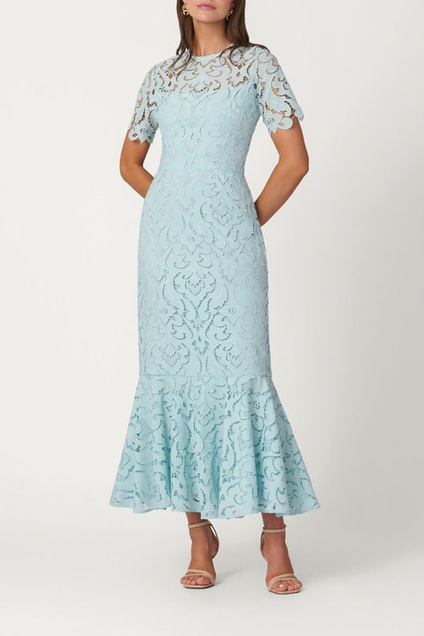 ショシャーナ レディース トップス ワンピース クレープ レース Shoshanna Midnight Mosaicrepe de Chine Lace Hillary Dressea Mist