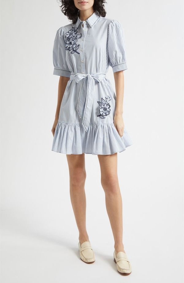 サンク セプト レディース トップス ワンピース フラワー柄 シャツ コットン フラワー Cinq Sept Zadie Floral Appliqu Stripe Cotton Blend Shirtdress White Multi ホワイト