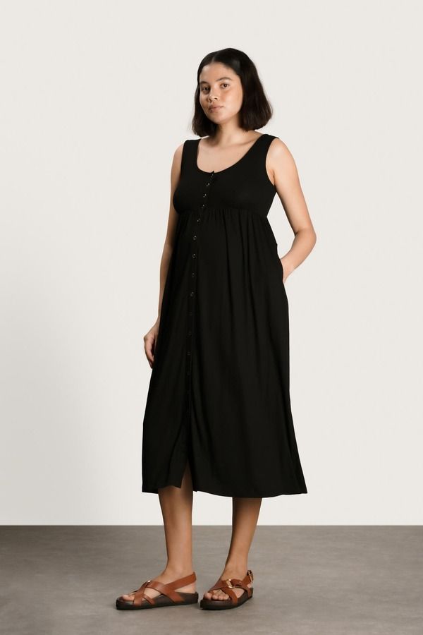 ノム レディース トップス ワンピース リブ Nomaternity Ribbed Modal Henley Dress Black ブラック