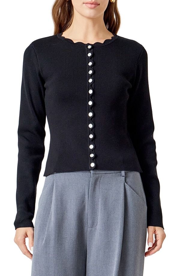 エンドレスローズ レディース アウター パーカー・スウェット カーディガン Endless Rose Scalloped Cardigan Black ブラック