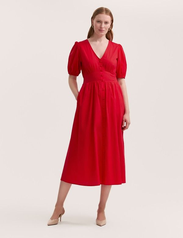 ファイナリー ロンドン レディース トップス ワンピース ミディ コットン Finery London Addison Cotton Midi Tea Dress Red レッド