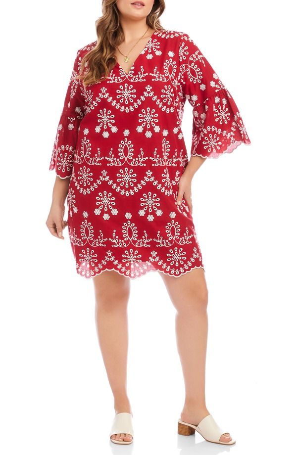 カレンケーン レディース トップス ワンピース ミニ 刺繍 Karen Kanembroidered Flare Sleeve Minidress Red レッド